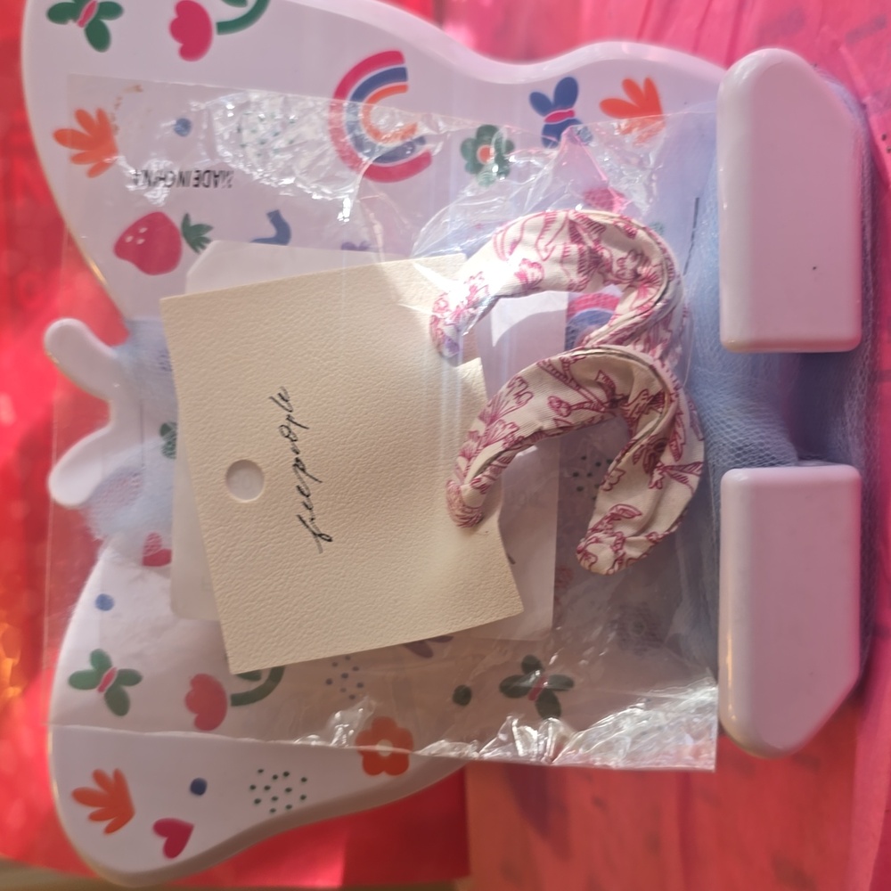 Free People Red  and Cream Patterned Hoop Earrings
